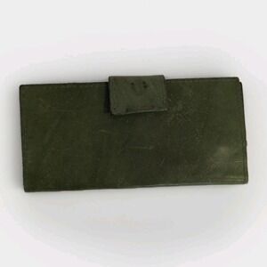 Vintage Handmade Green Leather Long Clutch Wallet Magnetic Closure Romag USA